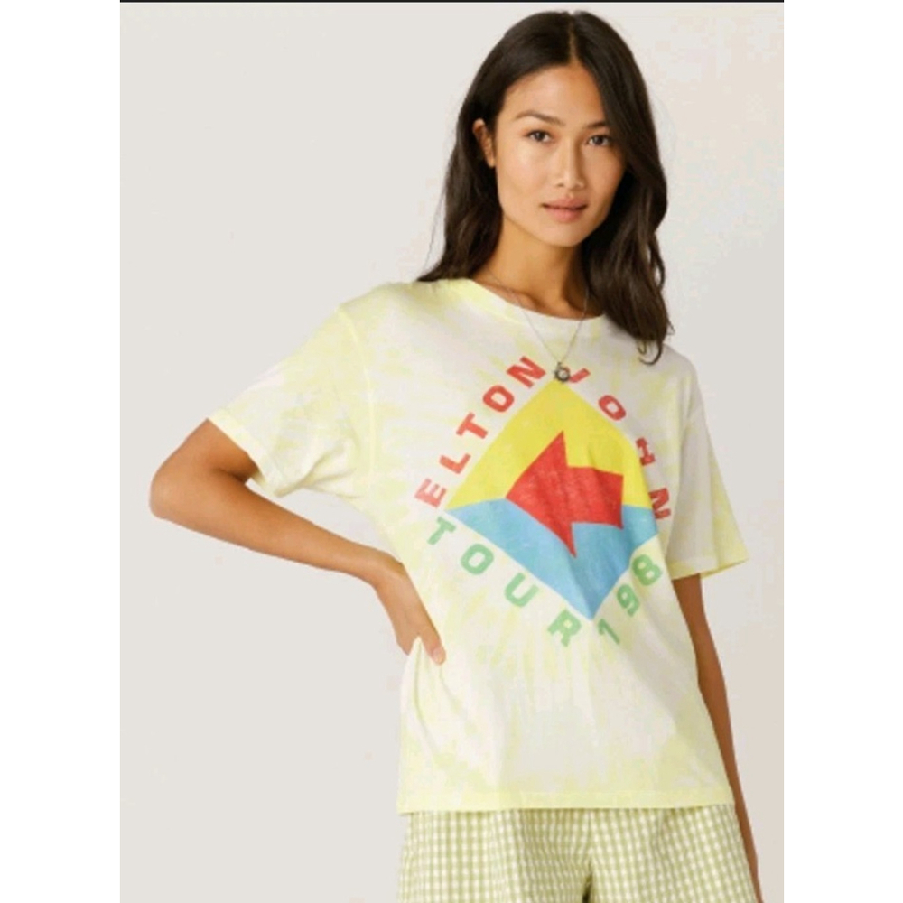 Daydreamer LA Elton John Tour 1980 Boyfriend Tee Size M NWT $88 Tie Dye Yellow